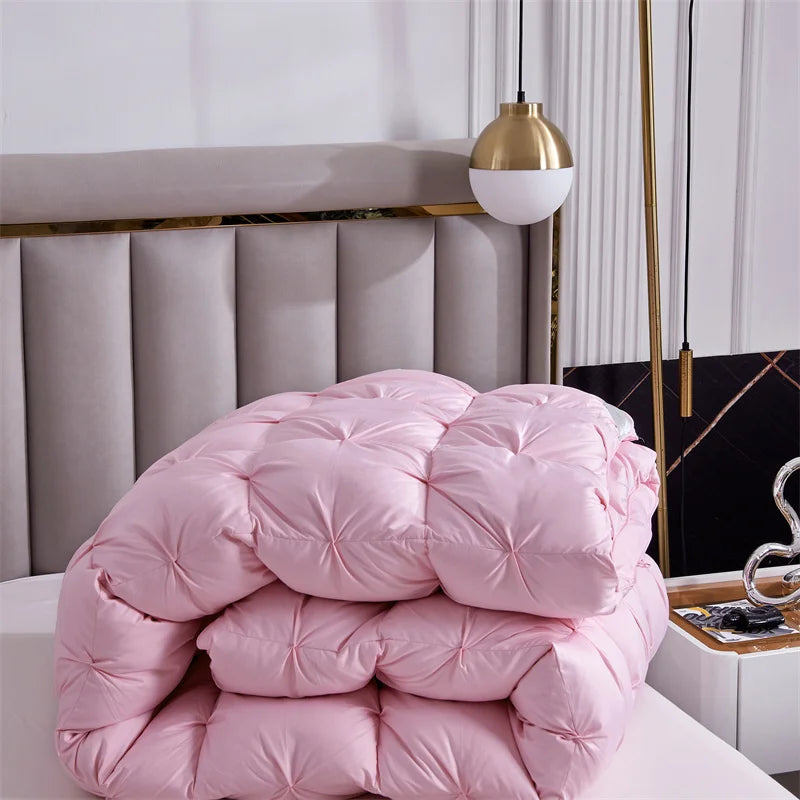 Premium White Goose Down Comforter – Winter Warm Feather Duvet, Lightweight & Cozy, Queen/King Size, Pinch Pleated 3D Design