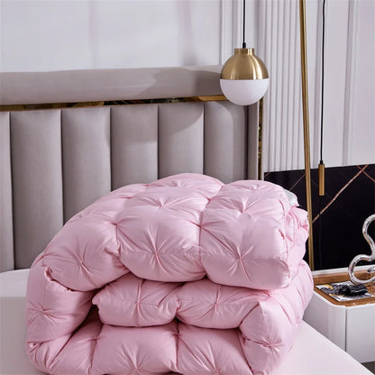 Premium White Goose Down Comforter – Winter Warm Feather Duvet, Lightweight & Cozy, Queen/King Size, Pinch Pleated 3D Design