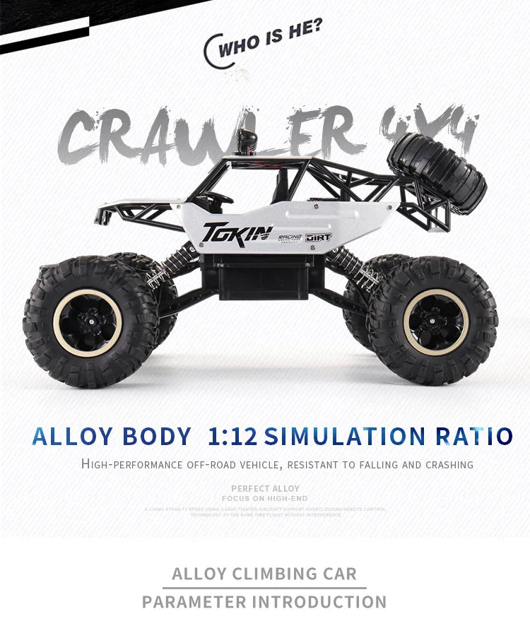 1:12/16 RC Off-Road Truck – 4WD Remote Control Car with Metal Shell & LED Lights for Kids