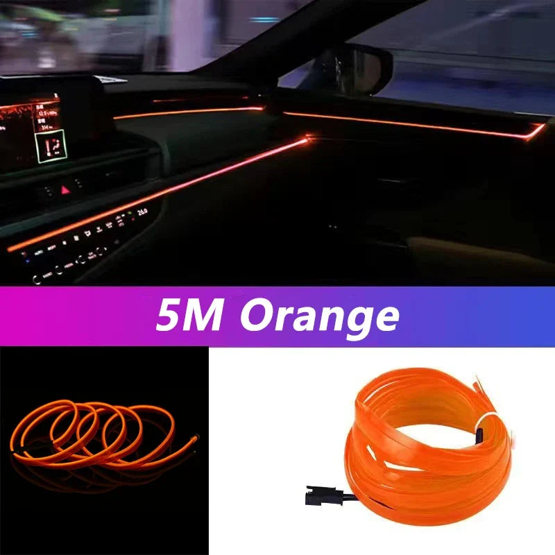 5M Car Interior LED Strip Light - USB Flexible Neon Ambient Lighting for Auto DIY Decoration
