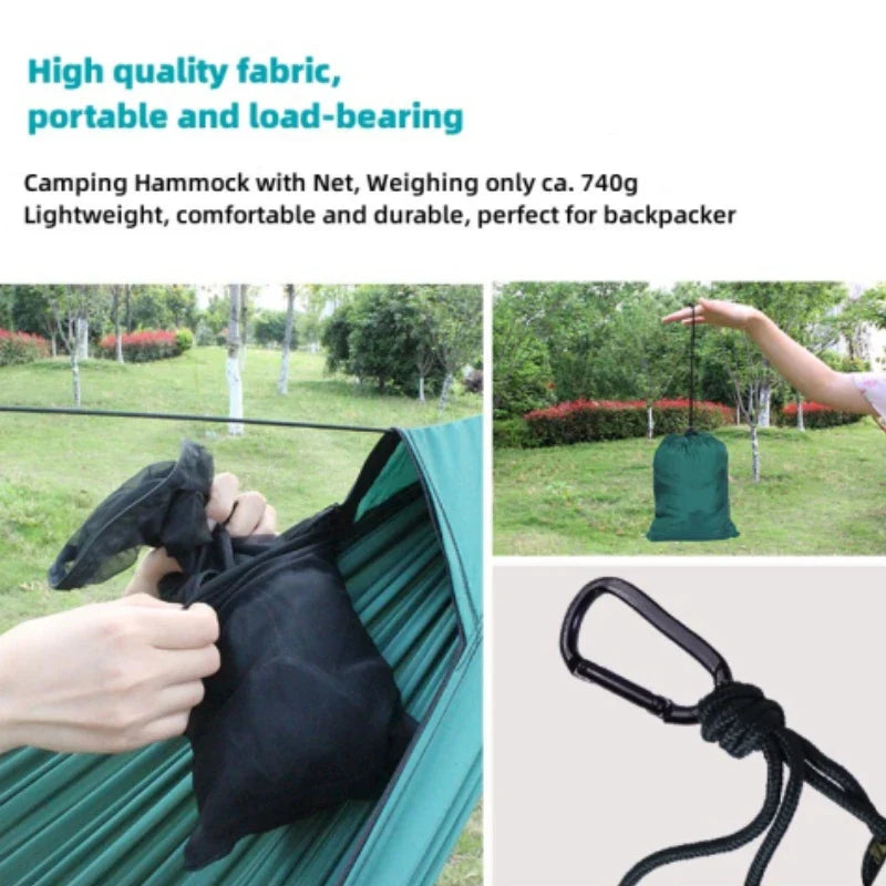 2-Person Outdoor Camping Hammock with Mosquito Net | Lightweight Hanging Hammock 2.8x1.4m/9.2x4.6ft - Tree Straps & Swing Backpack