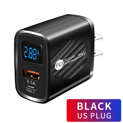 20W USB-C PD Fast Charger with Digital Display - Type C Wall Charging Adapter for iPhone, Samsung, Xiaomi, Huawei