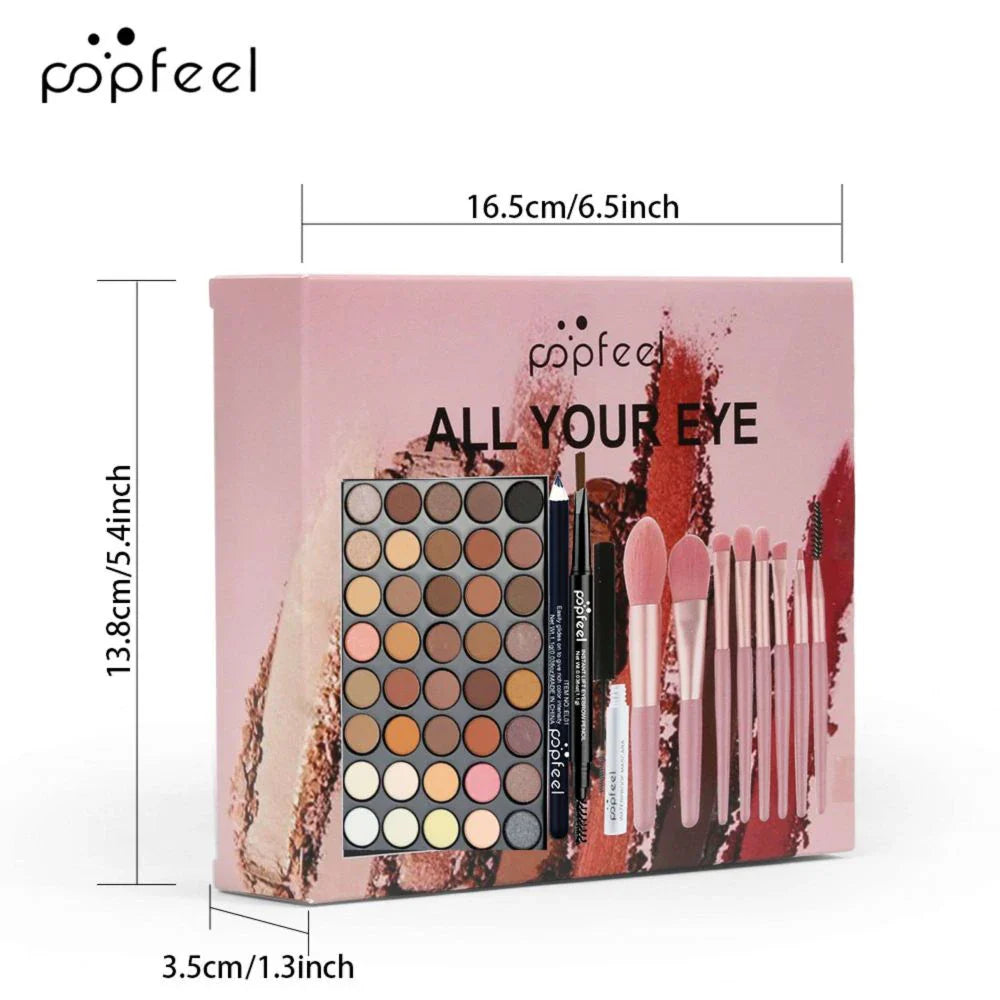 POPFEEL 40-Color Eyeshadow Palette & Eye Makeup Kit — Eyebrow Pencil, Eyeliner, Mascara + Brushes