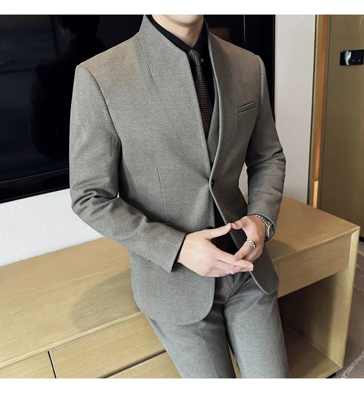 Korean Style Slim Fit Men's Wool Blazer Two-Piece Business Suit – Formal Elegant Set (M to 5XL)
