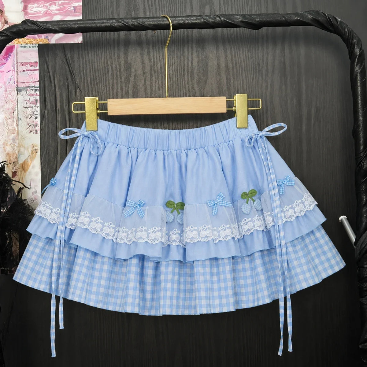 Japanese Kawaii Polka Dot Skirt - Y2K Bow Print Mini Skirt with Puffy Lolita Style