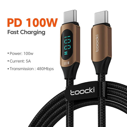 Toocki Type-C to Type-C Cable – 100W PD Fast Charging & Display Cable for Xiaomi POCO F3, Realme, MacBook, iPad
