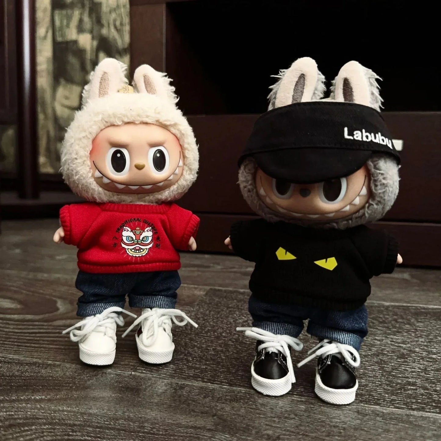 17cm Labubu Doll Clothes – Black Luxury Trendy Outfit with T-Shirt, Jeans & Shoes