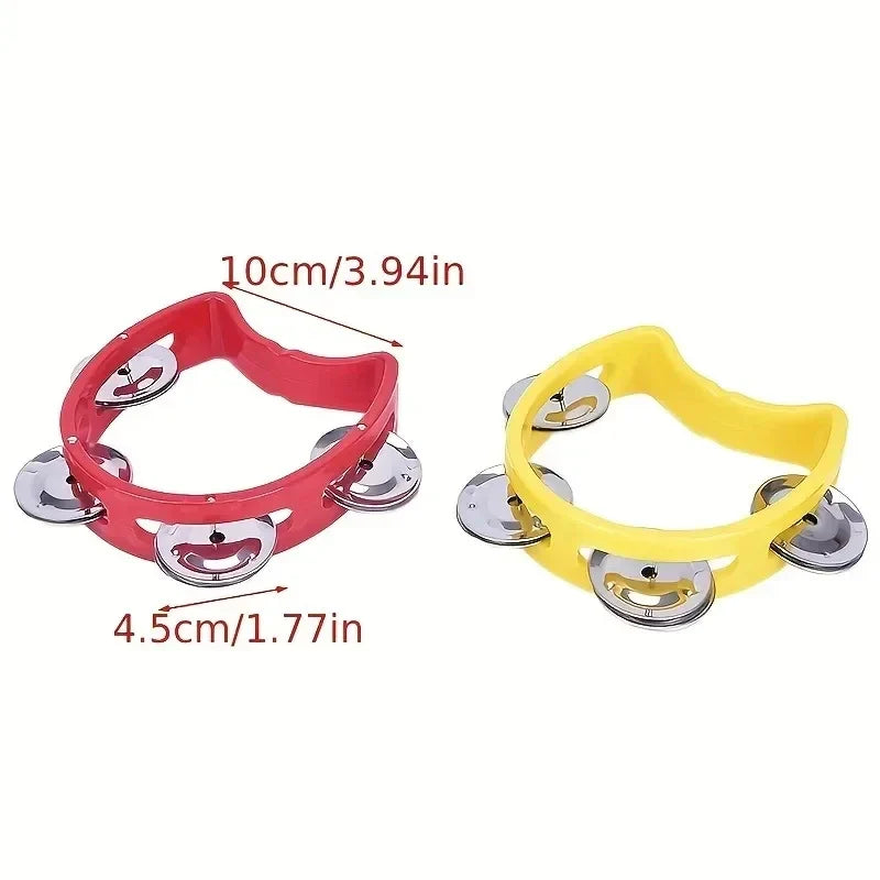Plastic Handheld Tambourine – 4-Bell Percussion Instrument for Adults, Rhythm Music Toy