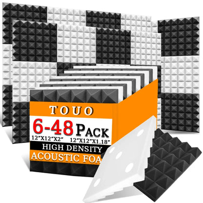 TOUO Acoustic Foam Panels 6–48 Pack Studio Soundproof Wall Panels – Sound Absorbing Sponge for Home, KTV & Recording Rooms