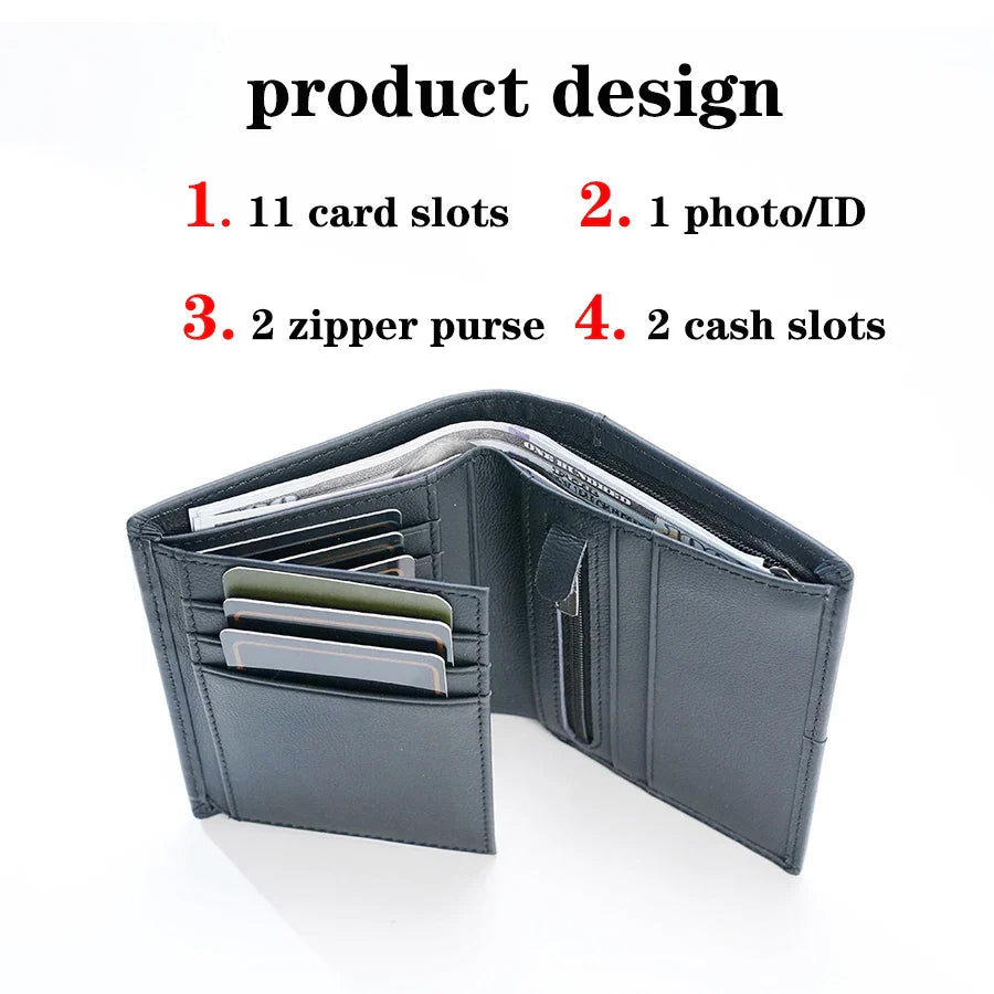 Genuine Leather RFID Anti-Theft Men’s Wallet with Coin Purse – Short Slim Card Holder Wallet for Men & Women Multi-Function Leather Purse