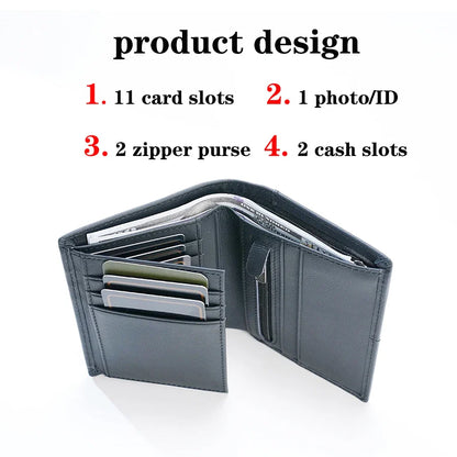 Genuine Leather RFID Anti-Theft Men’s Wallet with Coin Purse – Short Slim Card Holder Wallet for Men & Women Multi-Function Leather Purse