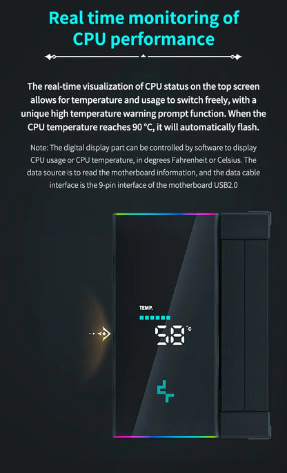 DeepCool AK500S Digital Display CPU Cooler - 5 Heat Pipes, 240W TDP, Compatible with LGA1700/1200/115X/AM4/AM5