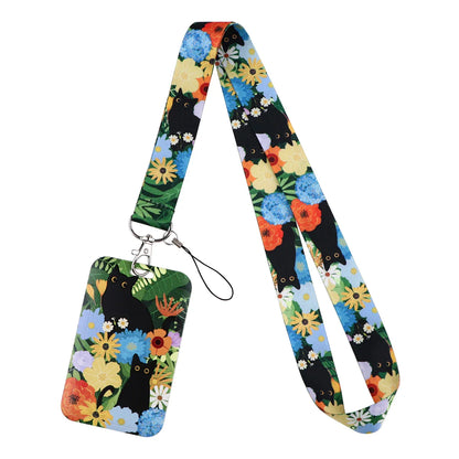 LX1293 Cartoon Black Cat Lanyard – Keychain, ID & Credit Card Holder, Phone Charm Neck Strap, Badge Accessories