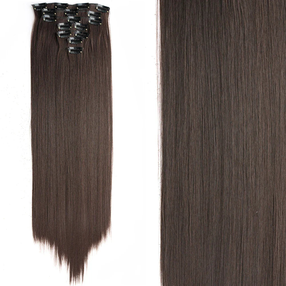 Women’s 7Pcs Hair Extensions with 16 Clips – Natural Black Straight Ombre Hairpiece