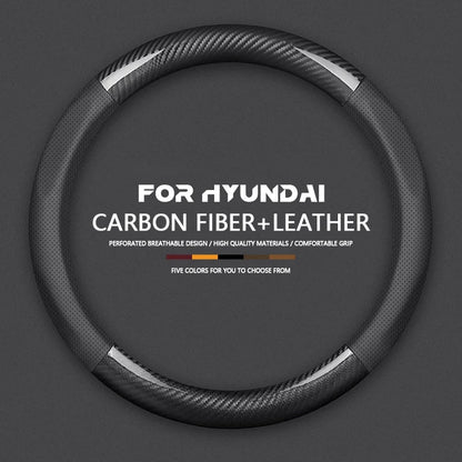 Hyundai Carbon-Fiber Leather Steering Wheel Cover — Fits i20/i30/i40/ix25/ix35/ix55/Elantra/Tucson/Sonata/Solaris/Palisade/Nexo