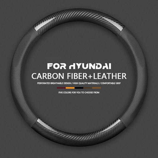 Hyundai Carbon-Fiber Leather Steering Wheel Cover — Fits i20/i30/i40/ix25/ix35/ix55/Elantra/Tucson/Sonata/Solaris/Palisade/Nexo