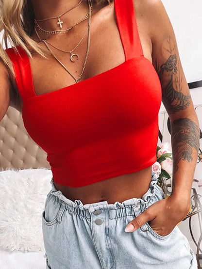 Square Neck Sleeveless Crop Top – Women’s Summer Casual Off Shoulder Cami T-Shirt, Sexy Backless Slim Fit Tank Top (Black & White)