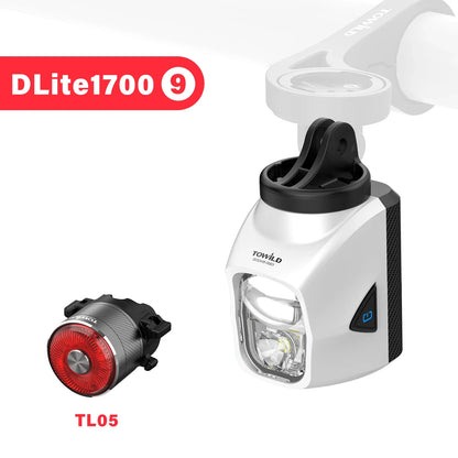 TOWILD DL1700 LED Bicycle Light – 1900LM Rechargeable Front Light with Focus & Flood Beam, Power Bank Function