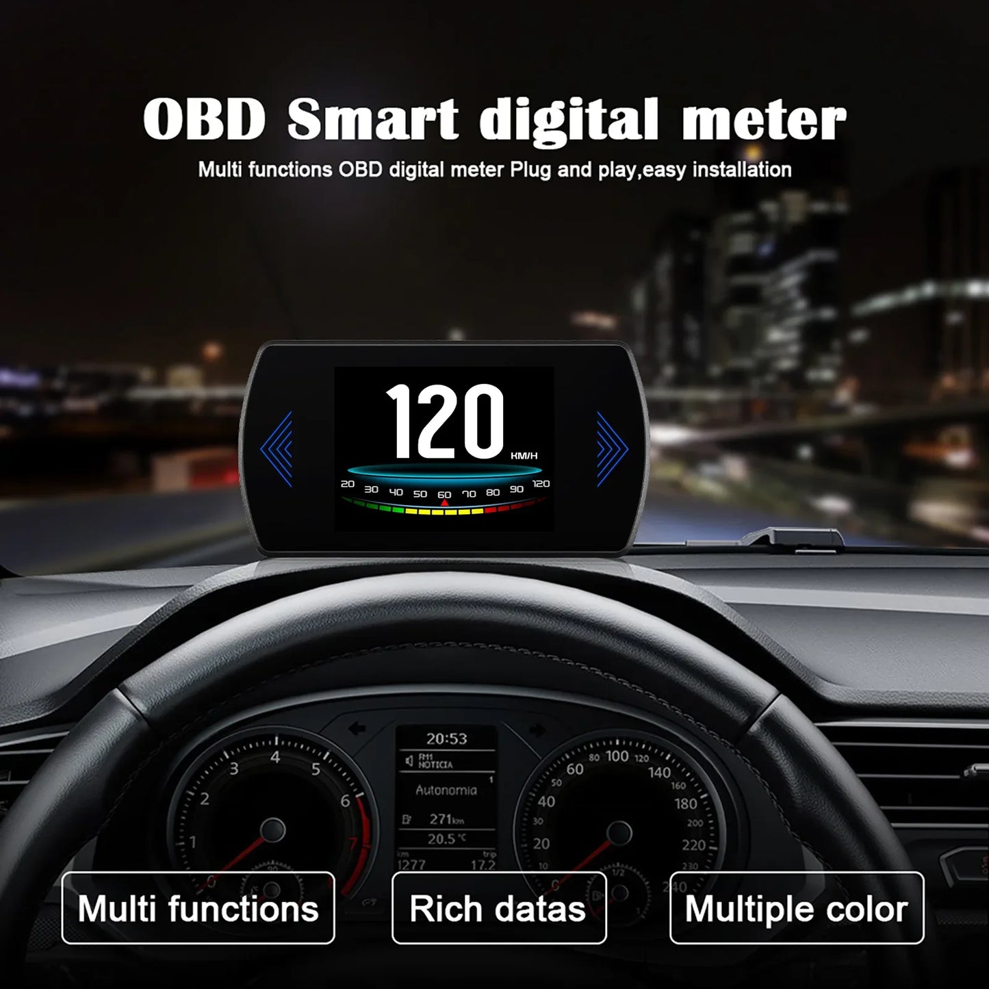 P12 Car OBD2 Head-Up Display — Dual System HUD, Smart Digital Meter for Speed, Fuel, Fault Codes & Driving Data