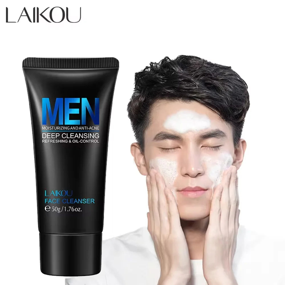 LAIKOU Men’s Facial Cleanser – Moisturizing Face Wash for Oil Control, Blackhead Removal & Deep Skin Nourishing Skincare