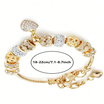 Obega Love Heart Flower Glass Pendant Bracelet – Classic Pink & White Crystal Stone, Adjustable Bead, Silver/Gold Color