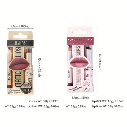 USHAS 12-Color Matte Lipstick & Lip Liner Set – Long-Lasting, Waterproof, Non-Stick Easy Coloring Lip Makeup Kit
