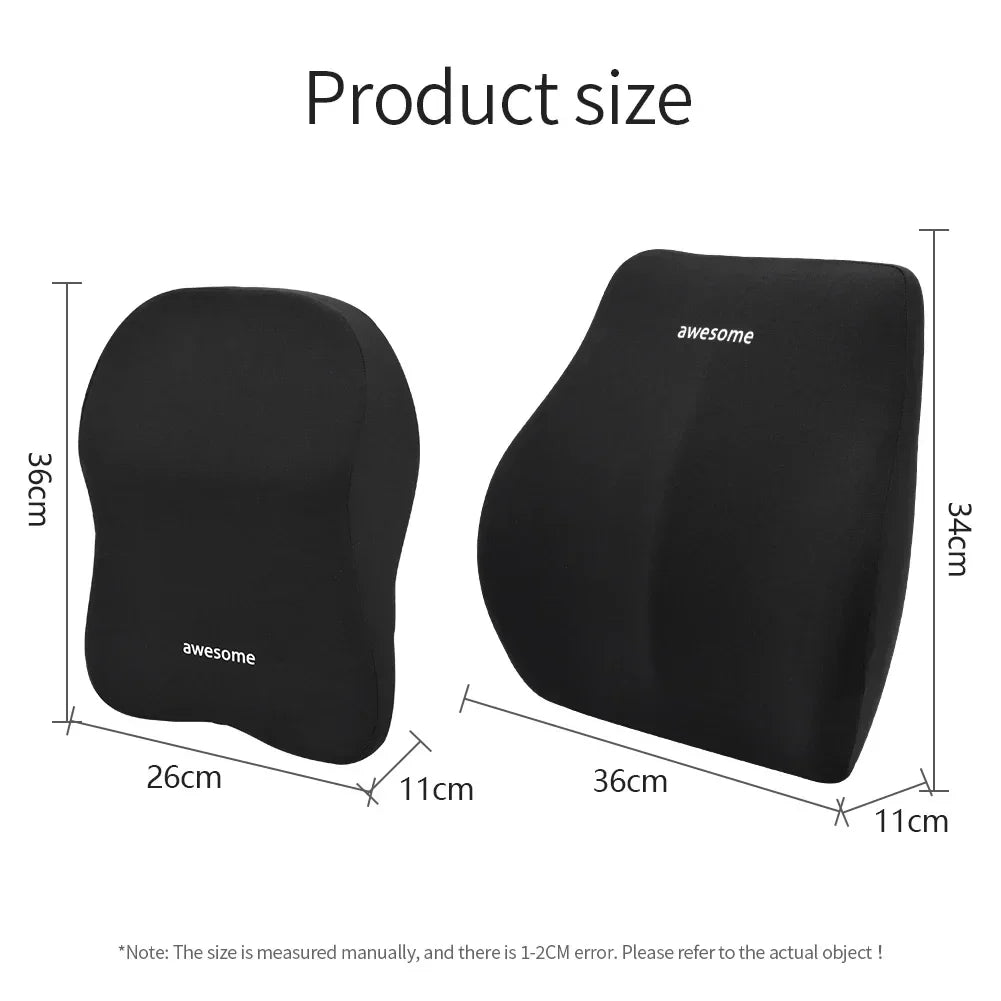 NEW Car Lumbar Back Support & Headrest Neck Pillow - Memory Foam Cushion for Car Seat, Soft Neck Pillow by Worldmuma