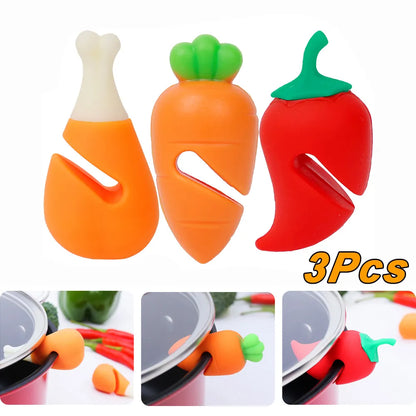 3-in-1 Silicone Pot Lid Holder Set - Anti-Spill, Heat-Resistant, Anti-Overflow Stopper and Cover Lifter - Durable Kitchen Tool