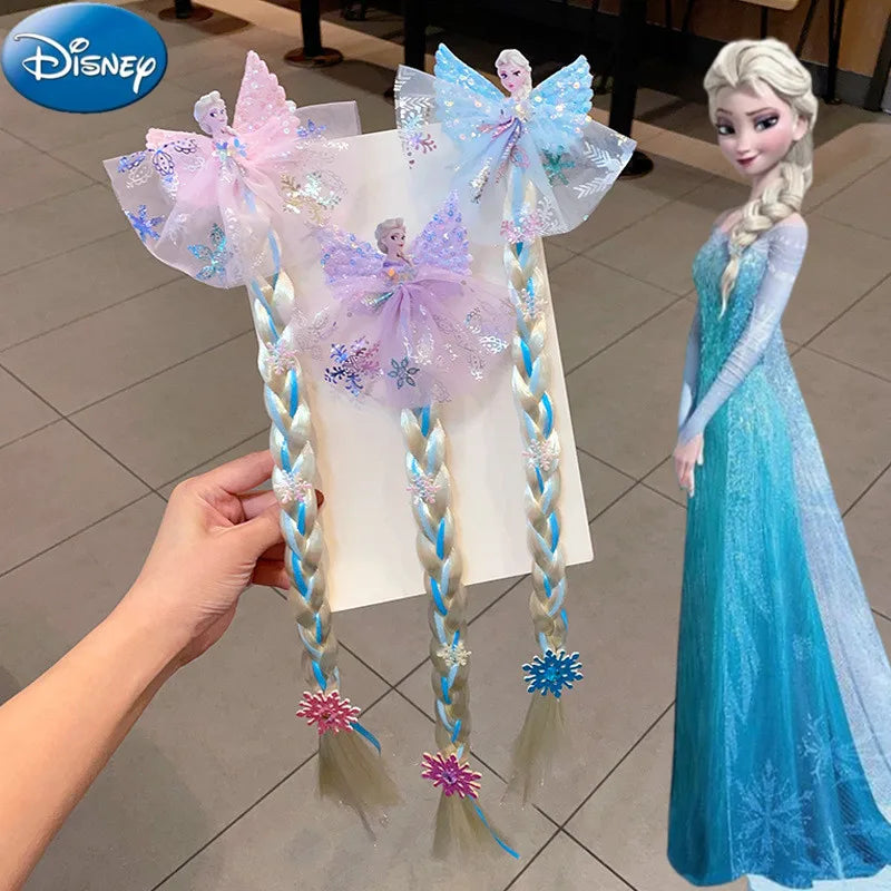 Disney Frozen Elsa Princess Wig & Braid Hairpin - Kawaii Hair Clip Accessories for Girls, Anime Cartoon Toy Gifts