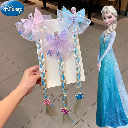 Disney Frozen Elsa Princess Wig & Braid Hairpin - Kawaii Hair Clip Accessories for Girls, Anime Cartoon Toy Gifts