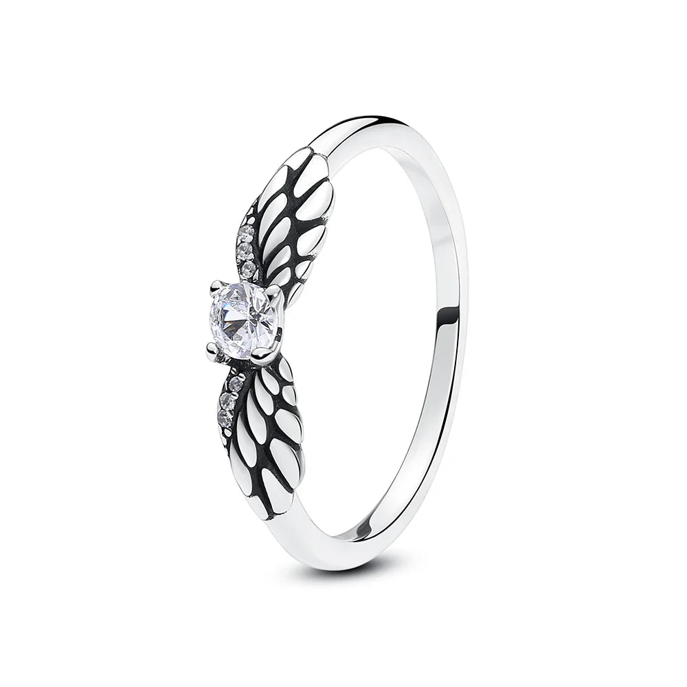 925 Sterling Silver Women’s Ring – Crown, Heart & Wishbone Design with Crystal, Rose Gold Engagement & Wedding Jewelry
