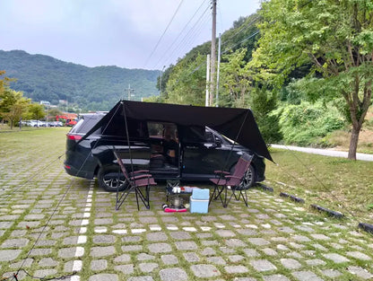 Manta Ray Car Side Awning – Black Coating Tarp with Suction Cup Anchor, Waterproof UV Protection for Outdoor Camping & SUV Shade