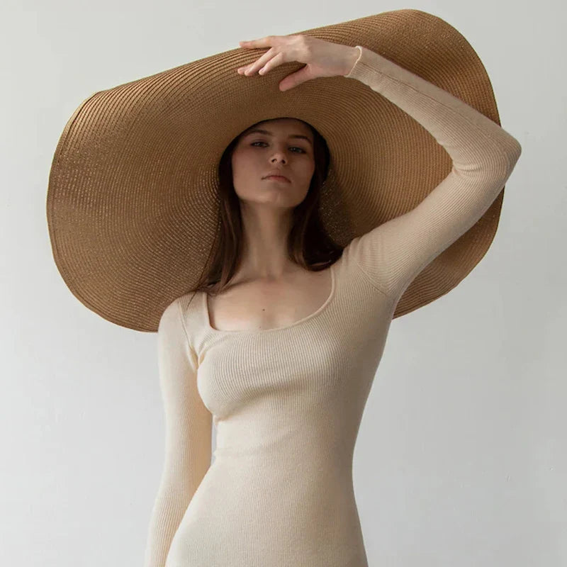 Summer 70cm Large Wide Brim Sun Hats for Women - Oversized Beach Hat, Foldable Travel Straw Hat with UV Protection