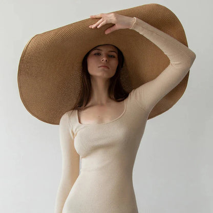 Summer 70cm Large Wide Brim Sun Hats for Women - Oversized Beach Hat, Foldable Travel Straw Hat with UV Protection