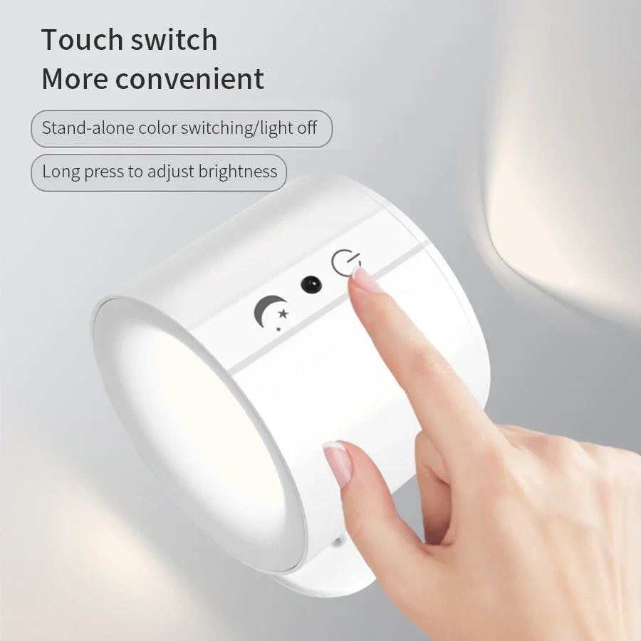 LED Wall Sconces Light – Touch Control Double Head Wall Lamp, 360° Rotatable, 3 Colors, Wireless Night Lights for Bedroom