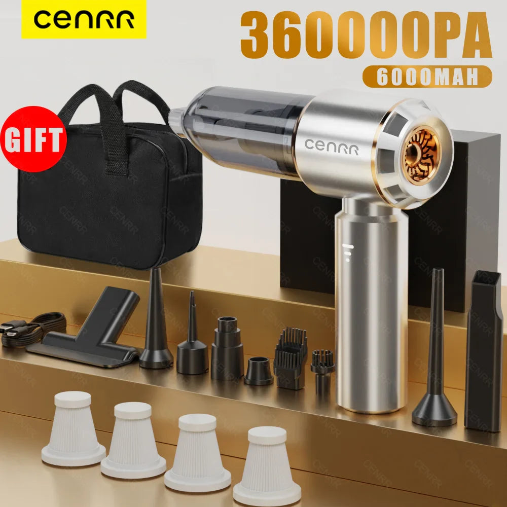CENRR 360000PA Mini Cordless Car Vacuum Cleaner – Powerful Handheld Portable Wireless Cleaning Machine