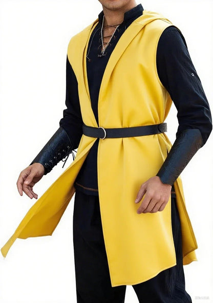 Runcati Men’s Renaissance Costume – Hooded Medieval Knight Surcoat Sleeveless Tunic Tabard for Halloween & Viking Dress-Up