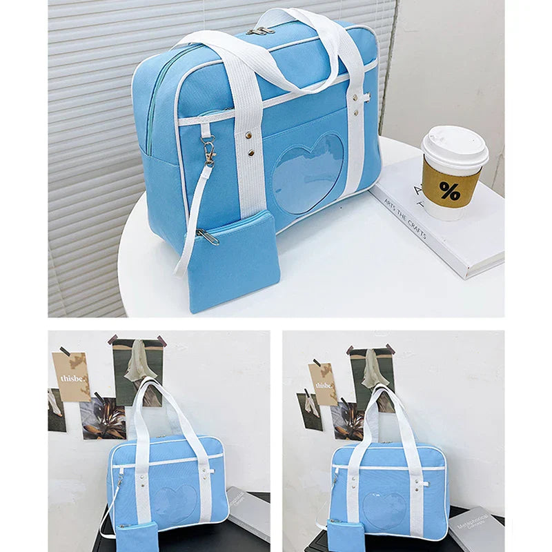 Japanese Lolita Heart JK School Bag | Fashion PU Oxford Handbag for Women, Students & Cosplay Anime Shoulder Bag