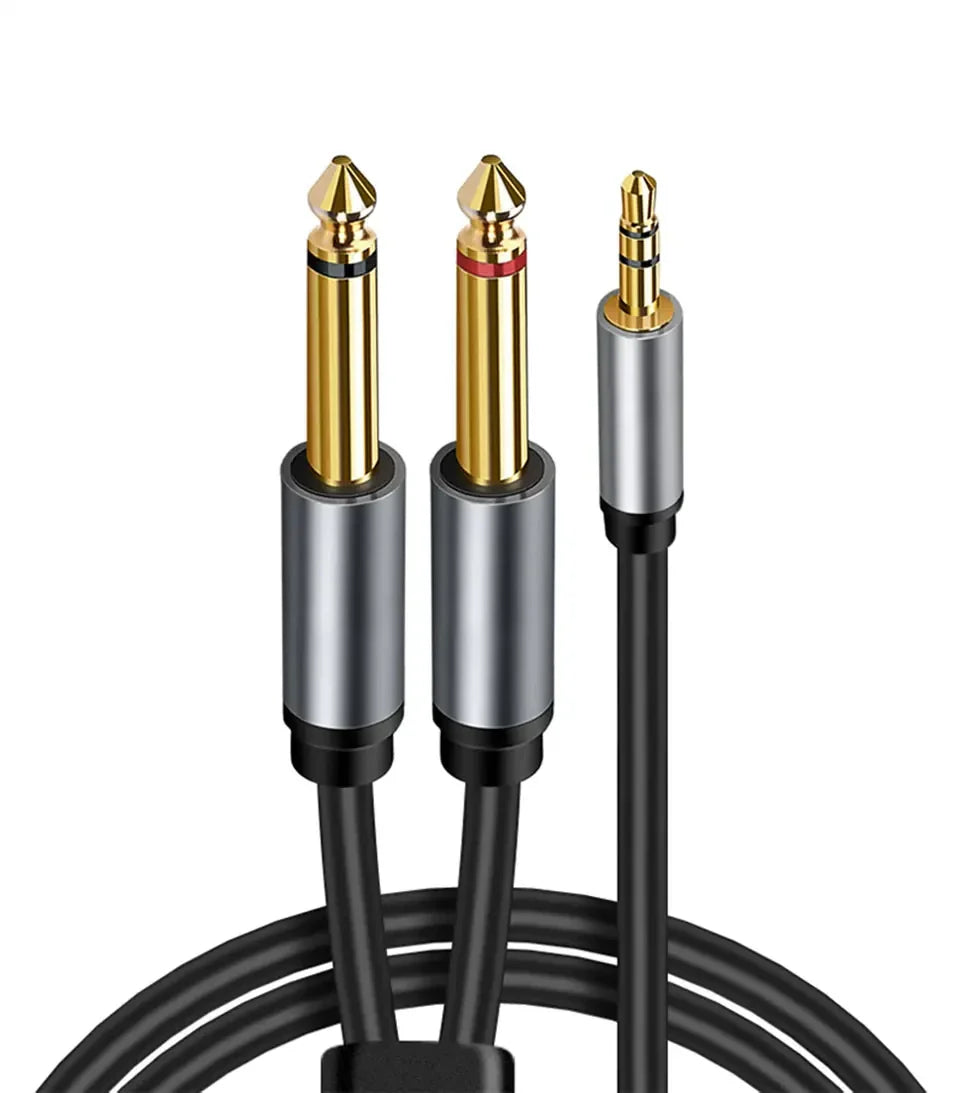 3.5mm to Dual 6.5mm TRS Audio Cable – AUX Adapter for Mixer, Amplifier & Speaker (6.35mm Jack)