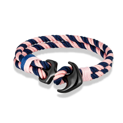 MKENDN Anchor Bracelet – Double Strand Nautical Waterproof Rope with Black Stainless Steel Sport Buckle for Men & Women