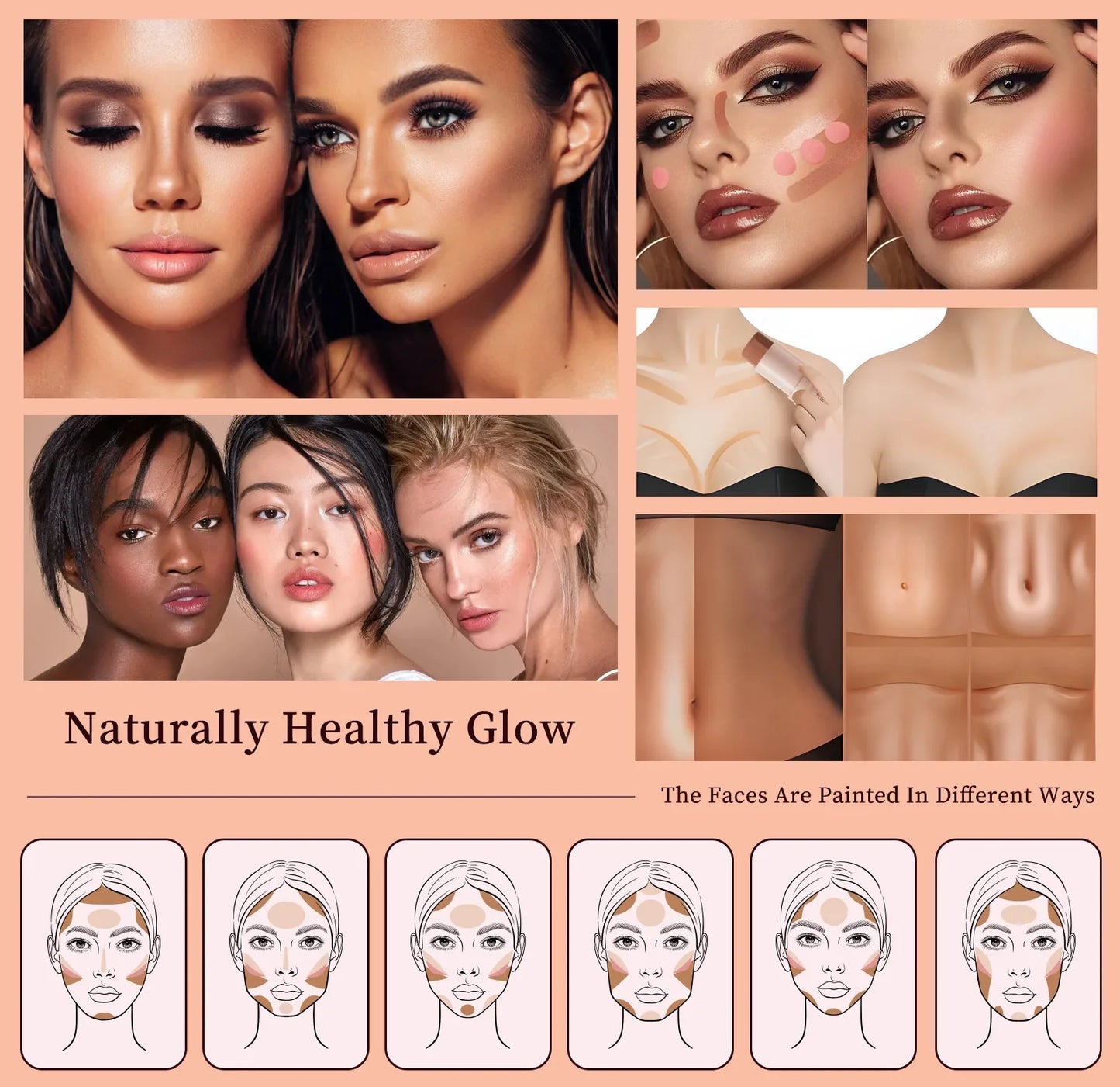 Hellokiss Multifunctional Grooming Stick 3-Piece Set – 3D Modification, Highlight & Brightening Blush Stick