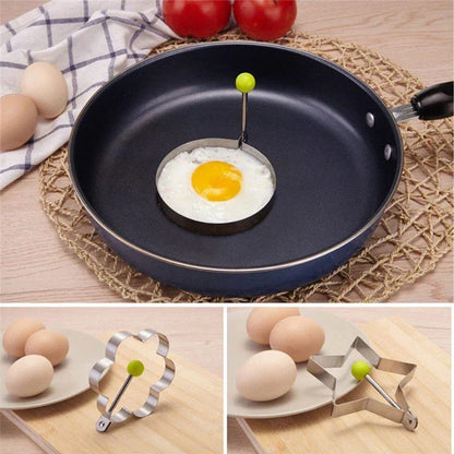 5pcs Stainless Steel Egg Mold Rings - Round, Heart, Flower, Star, and Mickey Mouse Shapes - Kitchen Utensil for Fun Breakfasts