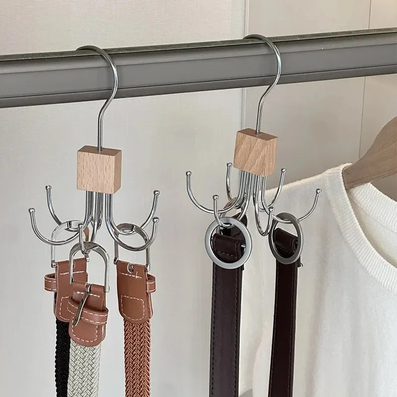 360° Rotating Metal Belt Hanger — Durable Organizer for Belts, Scarves, Bras & Ties, Home & Dorm Storage