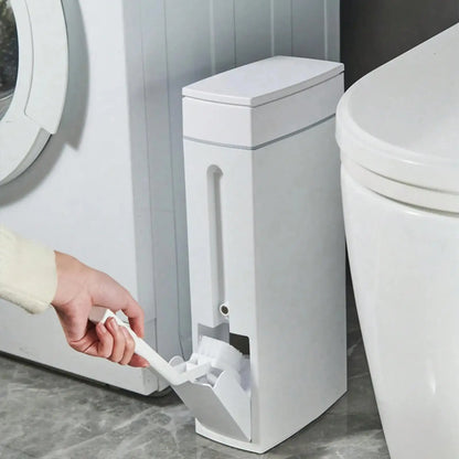 Bathroom Trash Can & Toilet Brush Combo - Space-Saving Slim Garbage Bin with Lid