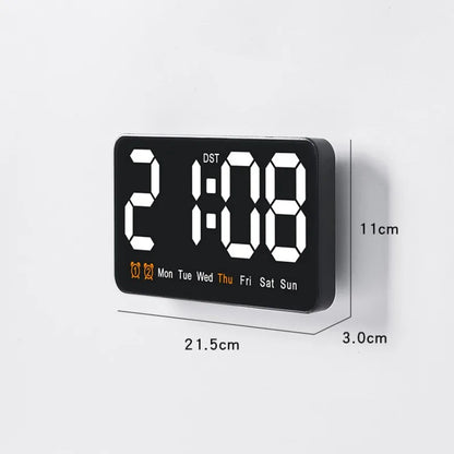 Voice Control Large Digital Wall Clock – LED Display with Temperature, Date, Week, DST, Snooze, Dual Alarm, 12/24H, Wall-Mounted or Table Use