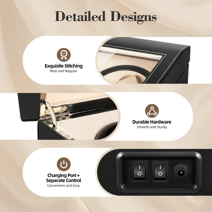 4+6 Slot Automatic Watch Winder – Leather & Wood Luxury Display Case with Pillow, Black/Brown