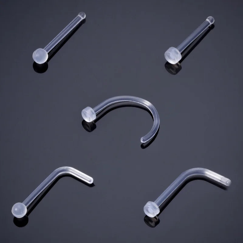 Clear Acrylic Nose Ring Stud: Transparent Invisible Straight Nostril Piercing Retainer - Prevent Allergy Body Jewelry (10-100pcs)