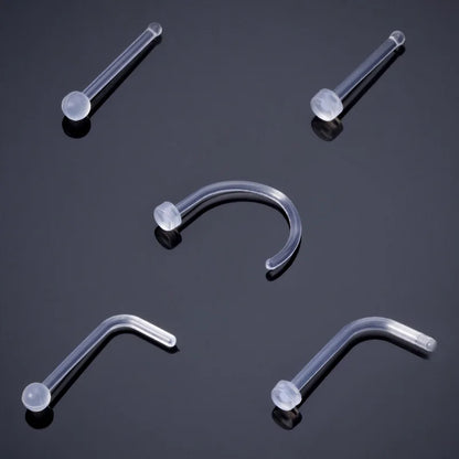 Clear Acrylic Nose Ring Stud: Transparent Invisible Straight Nostril Piercing Retainer - Prevent Allergy Body Jewelry (10-100pcs)
