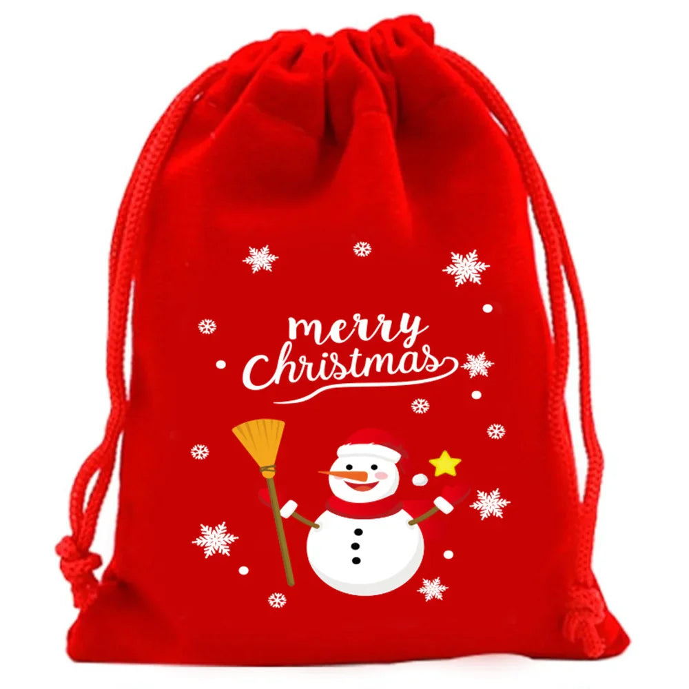 2025 Christmas Velvet Drawstring Bags – Red & Green Candy, Gift, Party, and Biscuit Storage Pouches