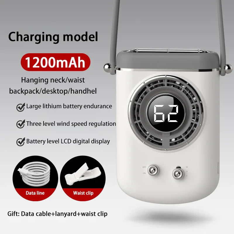 Neck Hanging Portable Fan – Silent Mini Cooling Fan with Strong Wind, USB Rechargeable, Outdoor & Desktop Use
